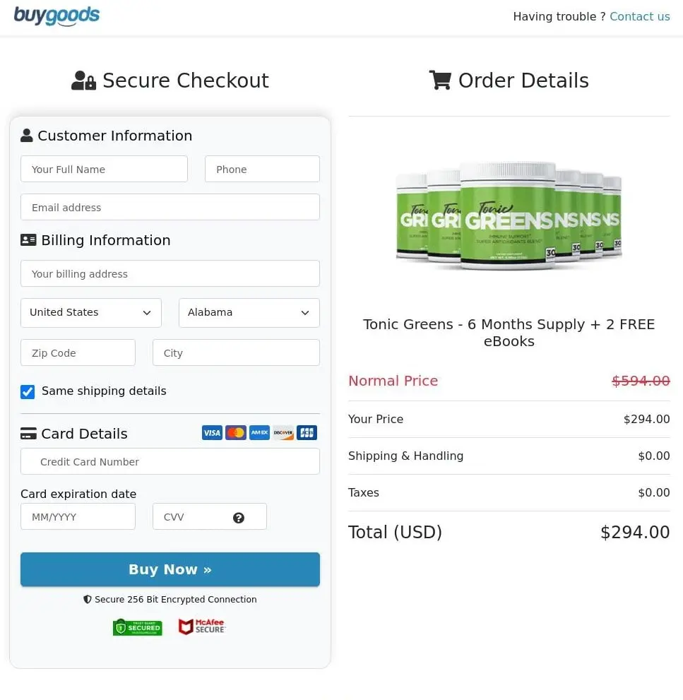 tonic-greens-secure-checkout-page